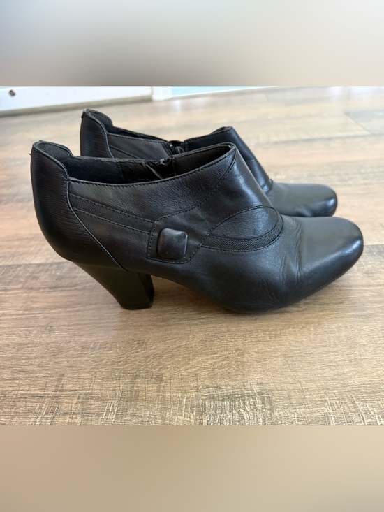 Clarks Shoes - Clarks Black Leather Ankle Booties with Block Heel